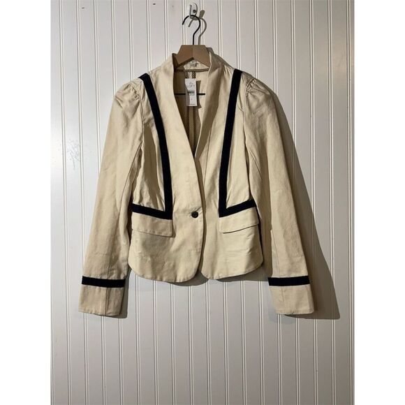 LOFT Structured Cream Blazer Jacket 4 Black Trim Preppy Nautical NWT - Picture 1 of 9